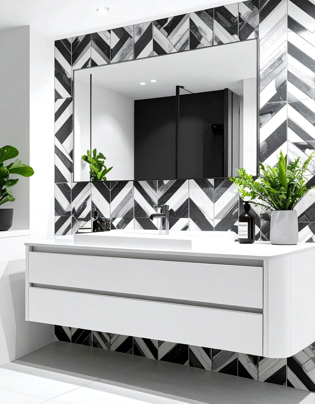 Geometric Patterned Bathroom Backsplash - 30 bathroom vanity backsplash ideas