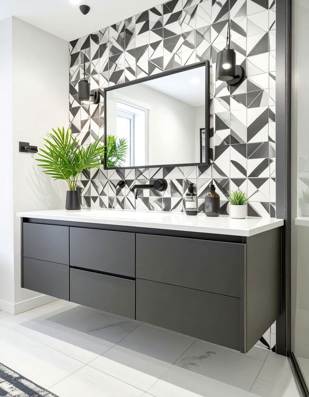 Geometric Patterned Bathroom Backsplash - 30 bathroom sink backsplash ideas