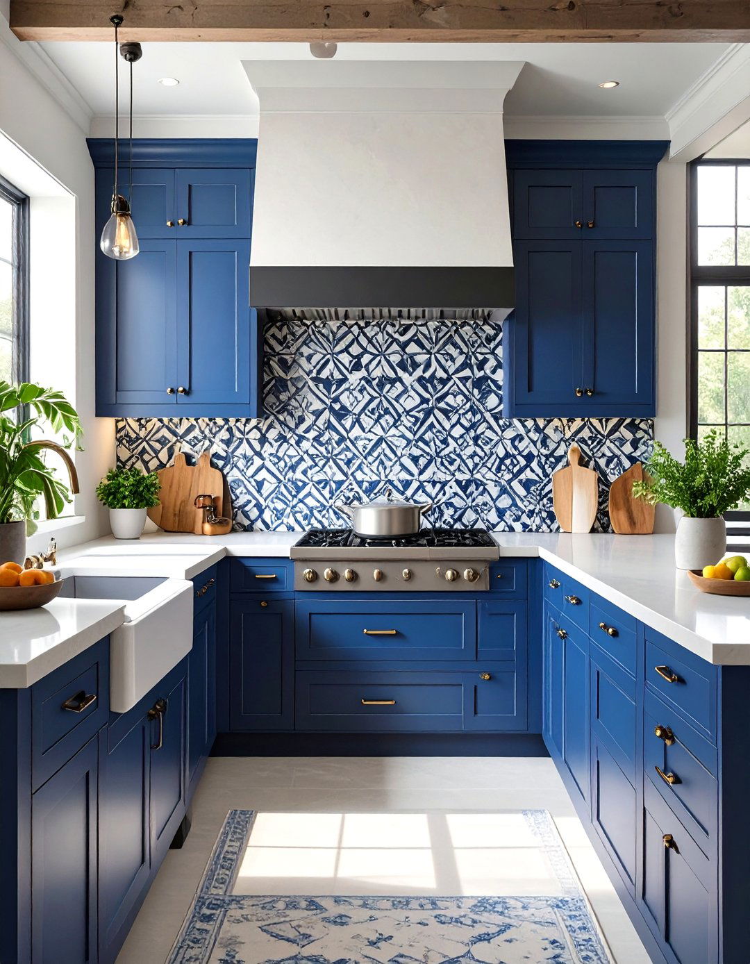 Geometric Patterned Cement Tiles - 30 backsplash ideas for dark cabinets and light countertops