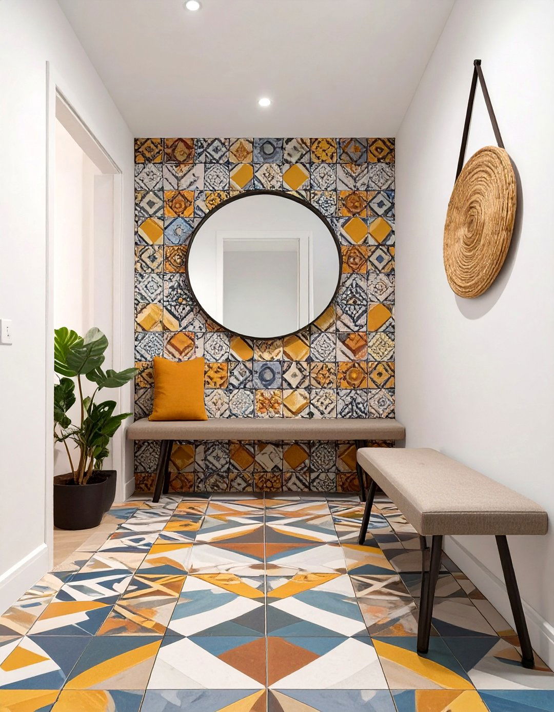 Geometric Patterned Encaustic Tile - 30 modern entryway tile ideas