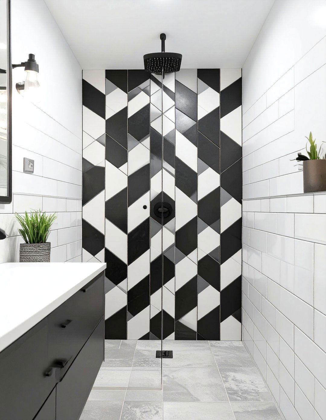 Geometric Patterned Tile Shower Surround - 30 shower surround ideas