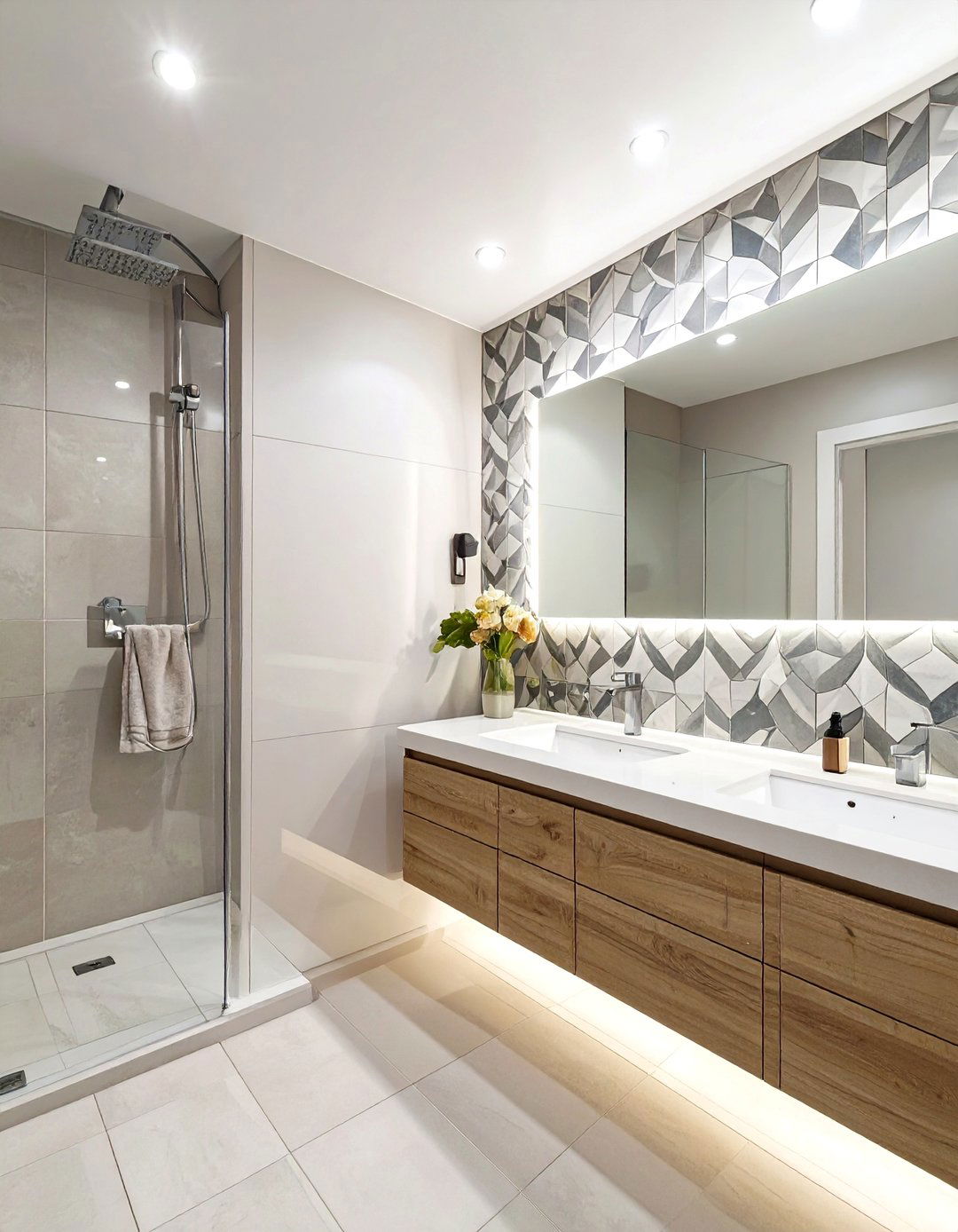 Geometric Patterned Tiles as Art - 30 bathroom wall art ideas