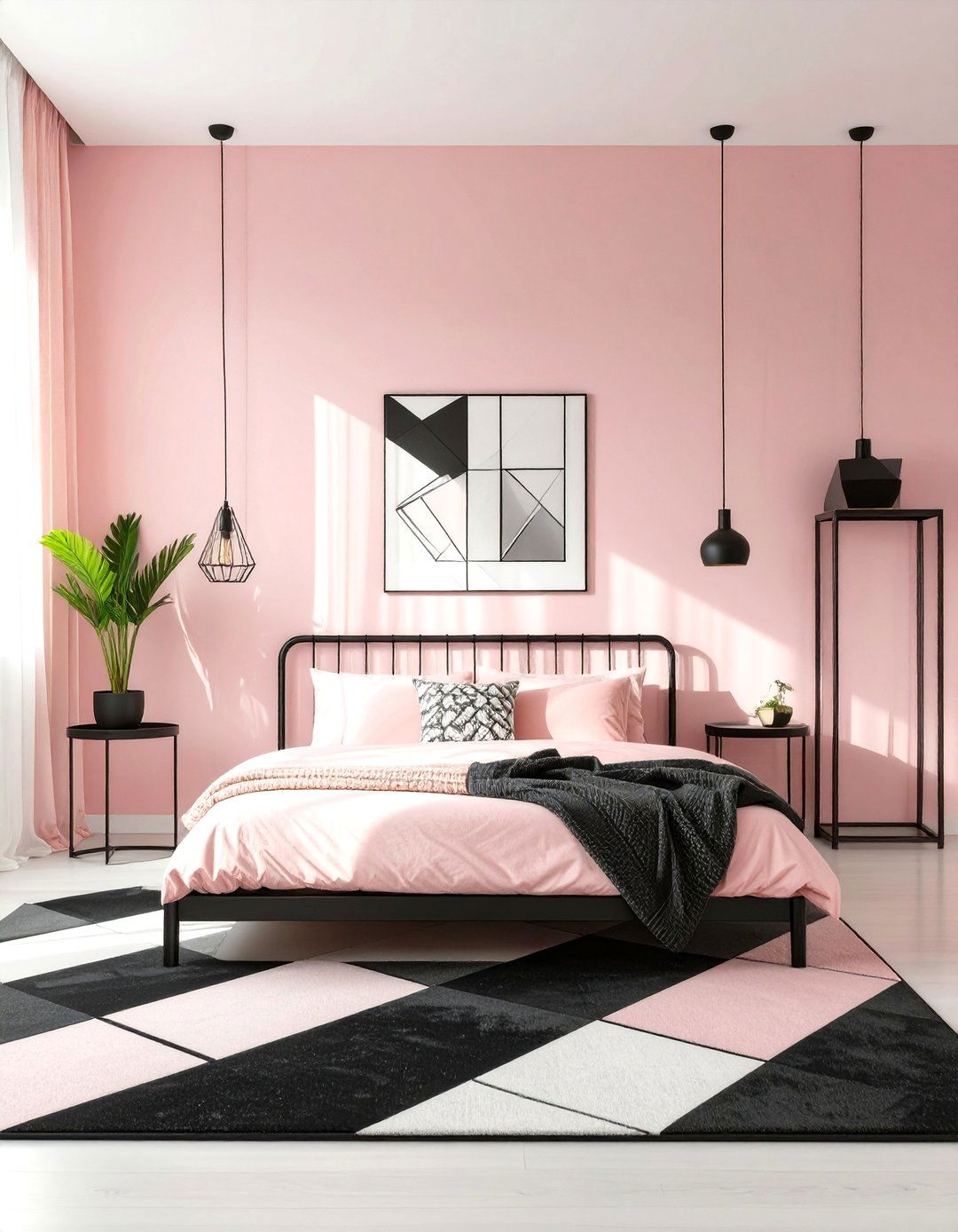Geometric Pink and Black Bedroom - 30 girls bedroom ideas pink