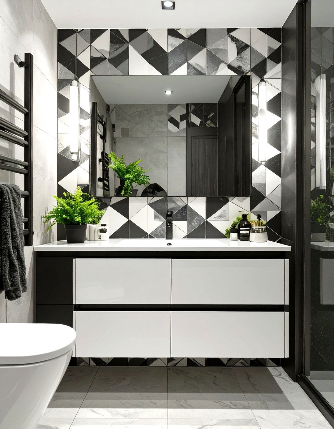 Geometric Pop in a Modern Bathroom - 30 how to use wallpaper in interior design ideas