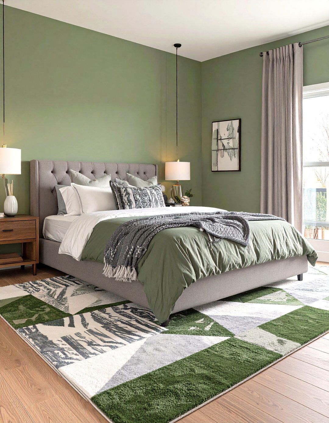 Geometric Sage Green Bedroom Accents - 30 modern sage green bedroom ideas