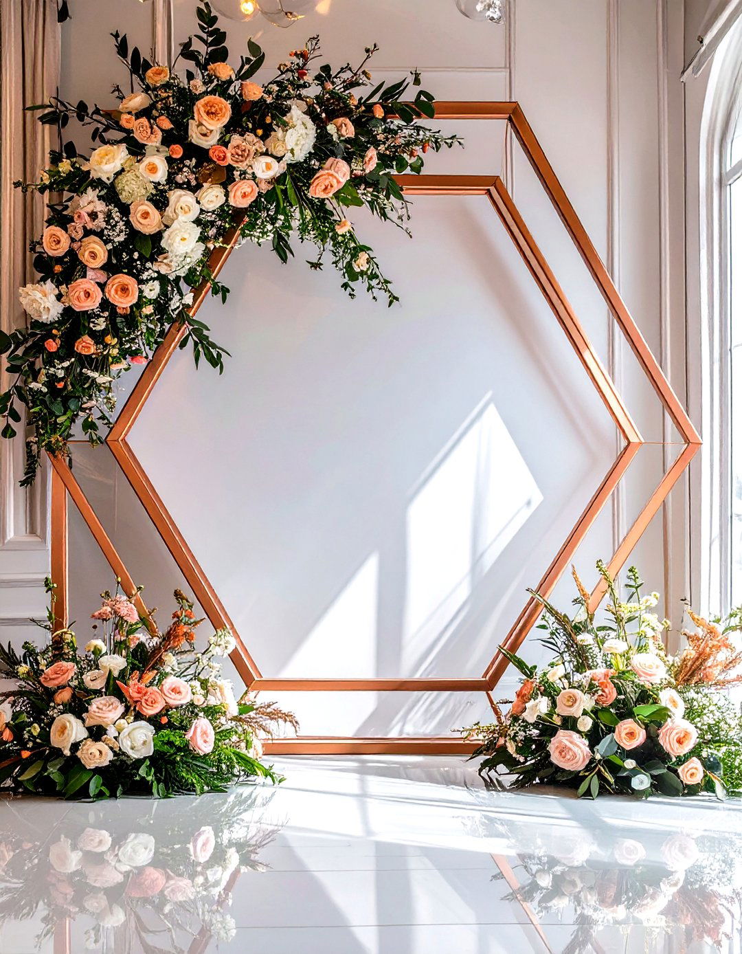 Geometric Shapes and Flowers - 30 baby shower backdrop ideas