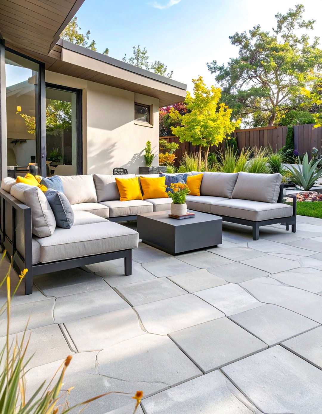 Geometric Stamped Concrete Patio - 30 cement patio ideas