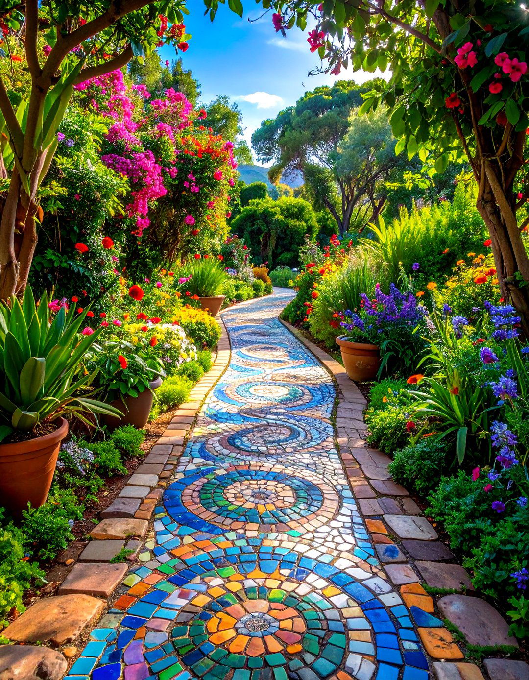 Geometric Tile Mosaic Garden Path - 30 garden path ideas