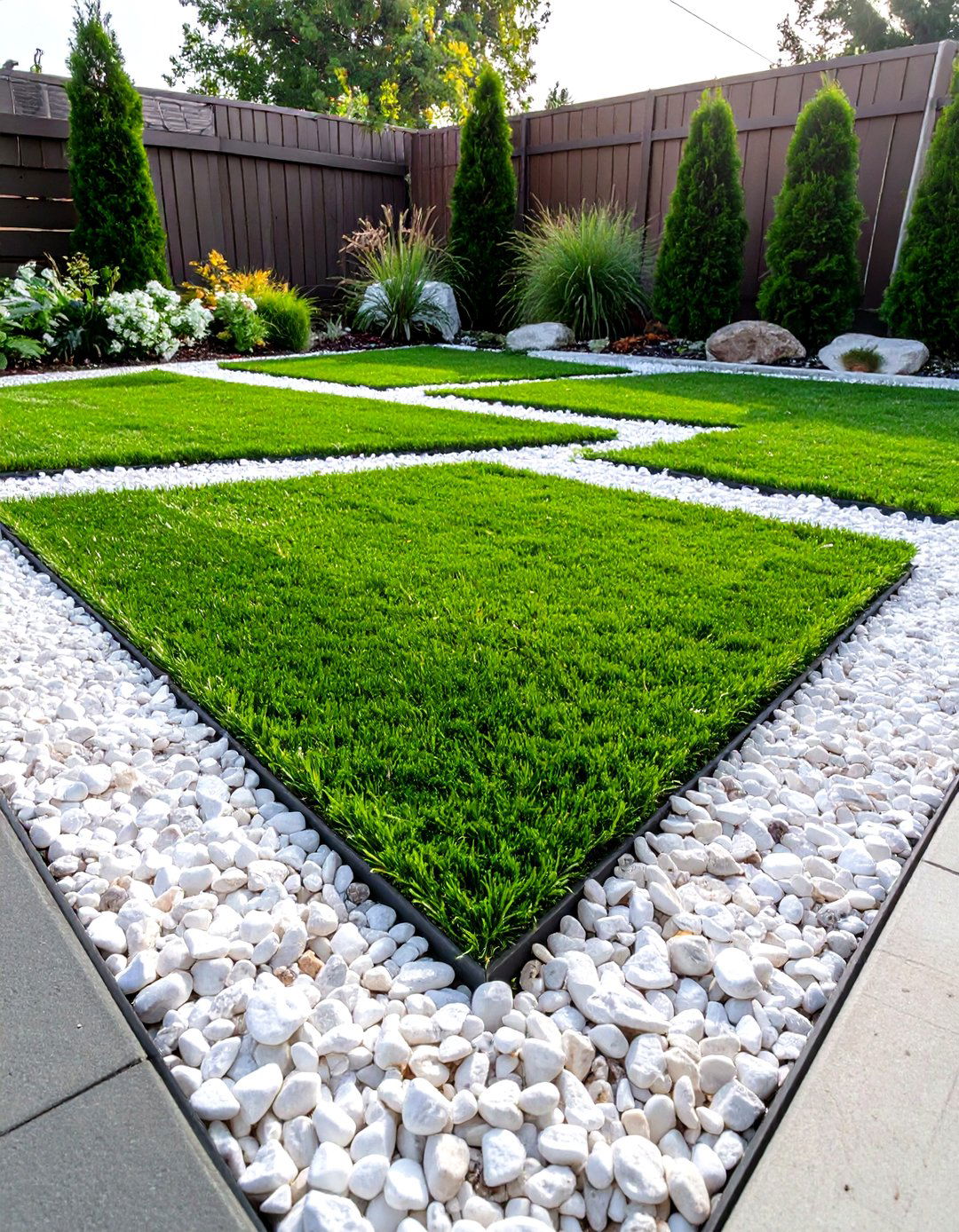 Geometric Turf and Gravel Layout - 30 small backyard turf ideas