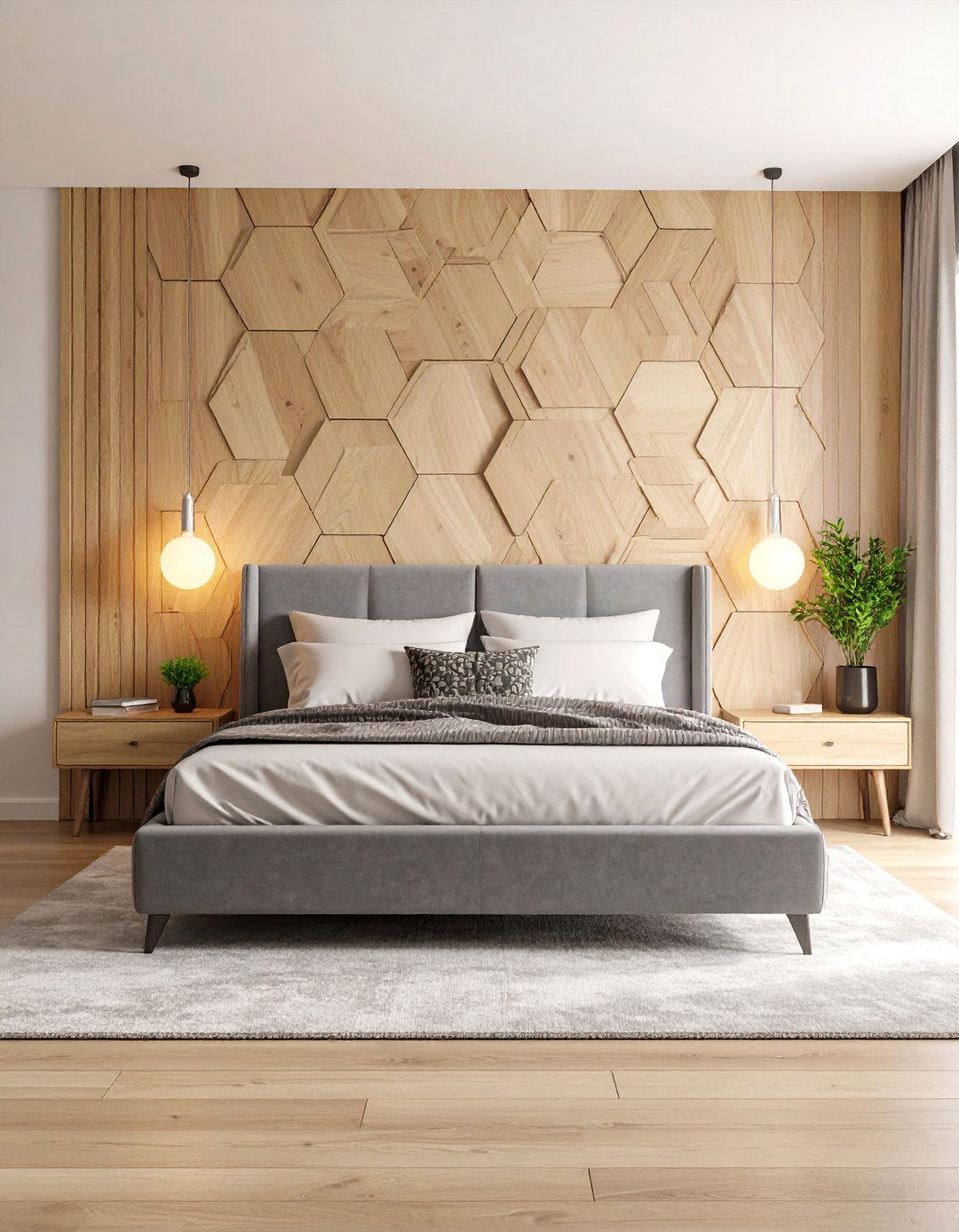Geometric Wood Panel Bedroom - 30 accent wall bedroom ideas