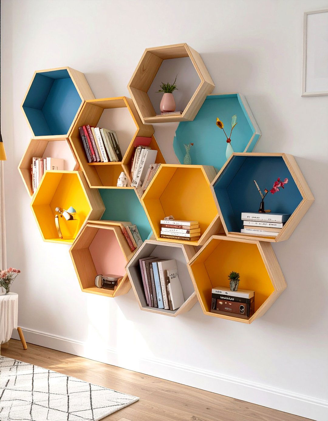 Geometric and Asymmetrical Bedroom Bookshelves - 30 bedroom bookshelf ideas