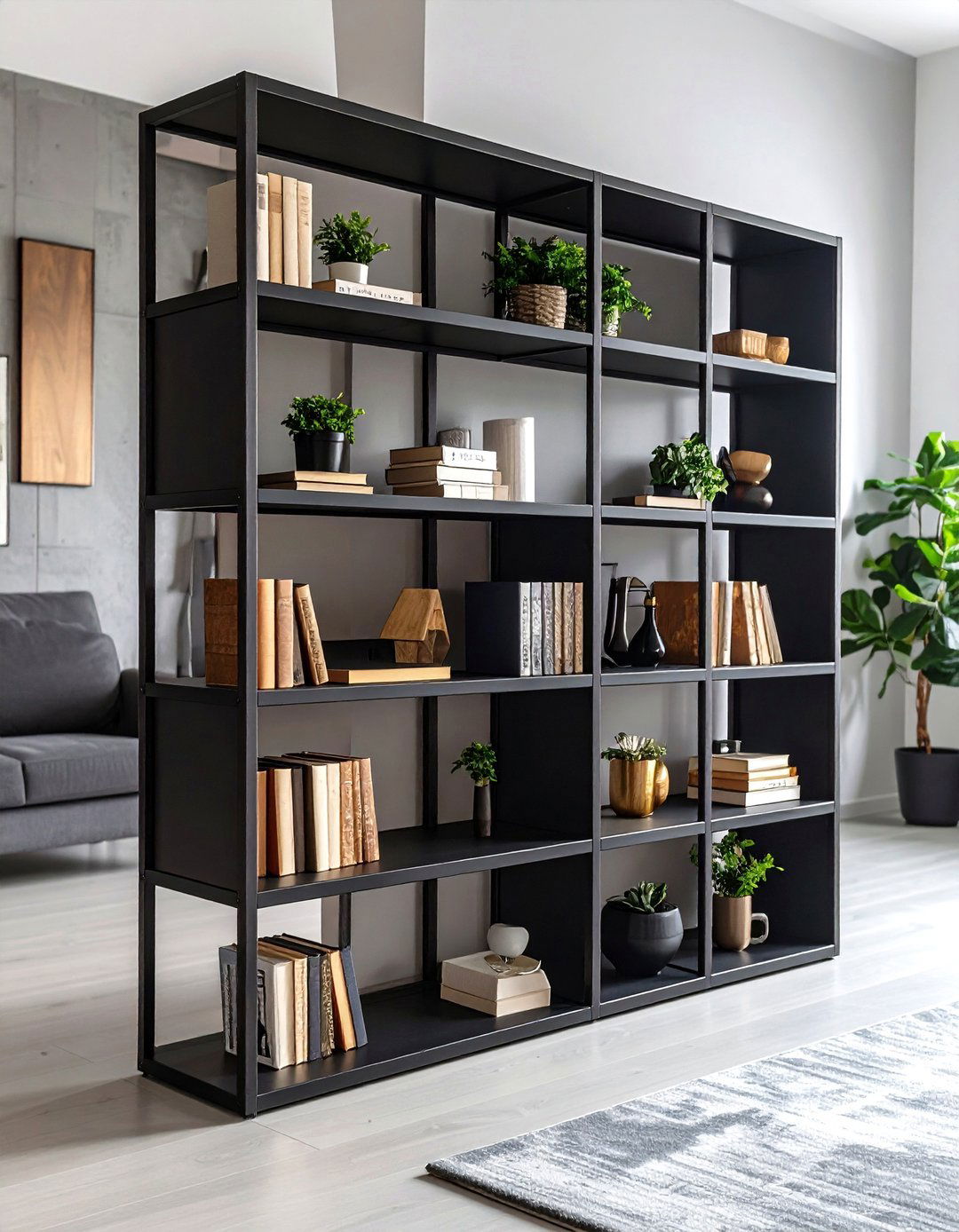 Geometric and Asymmetrical Living Room Shelving - 30 living room bookshelf ideas