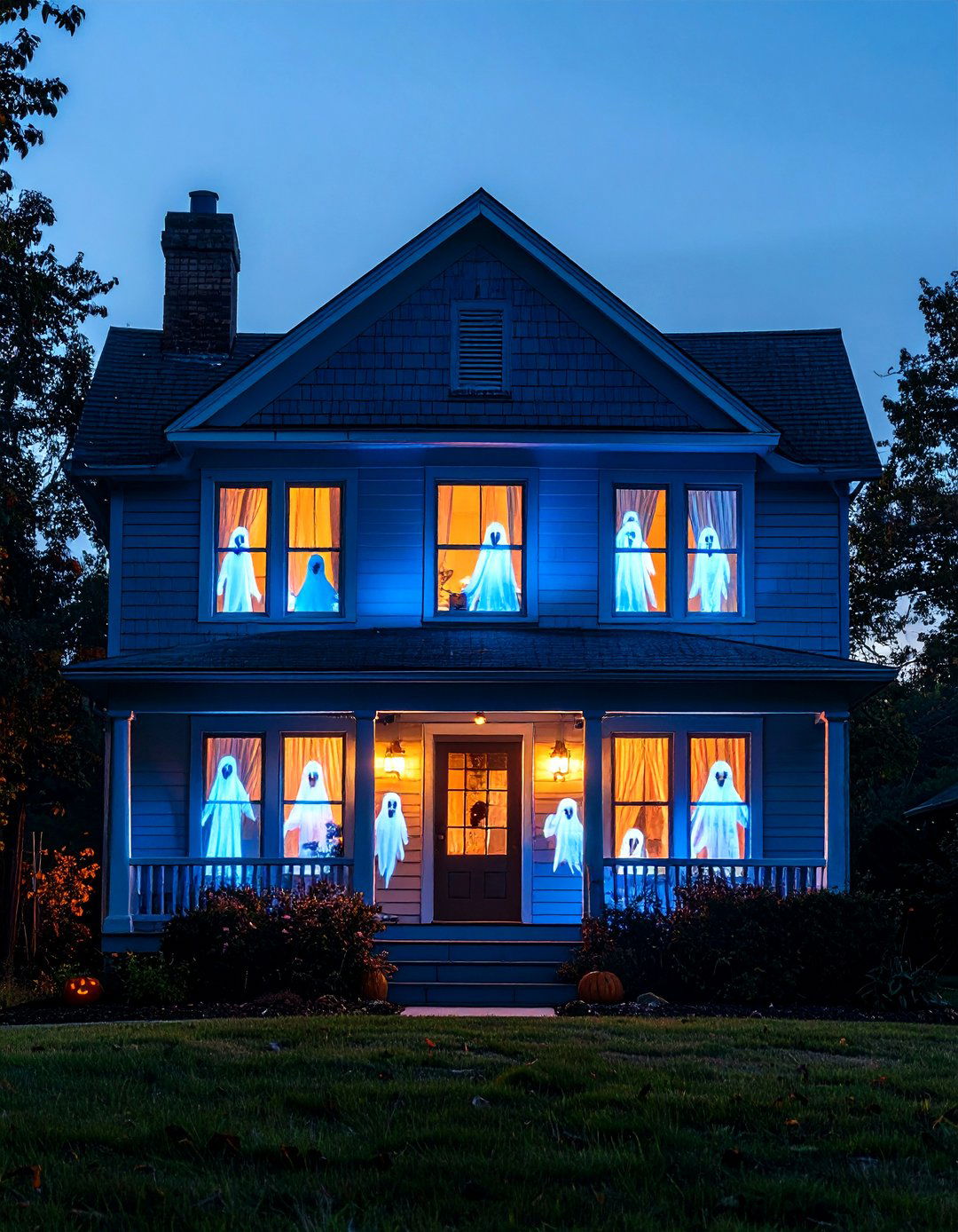 Ghostly Apparitions in the Windows - 30 halloween front yard ideas