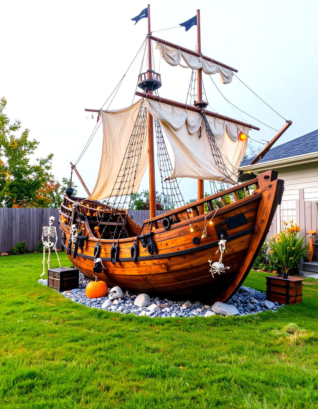 Ghostly Pirate Ship Wreckage - 30 halloween decoration ideas outdoor diy