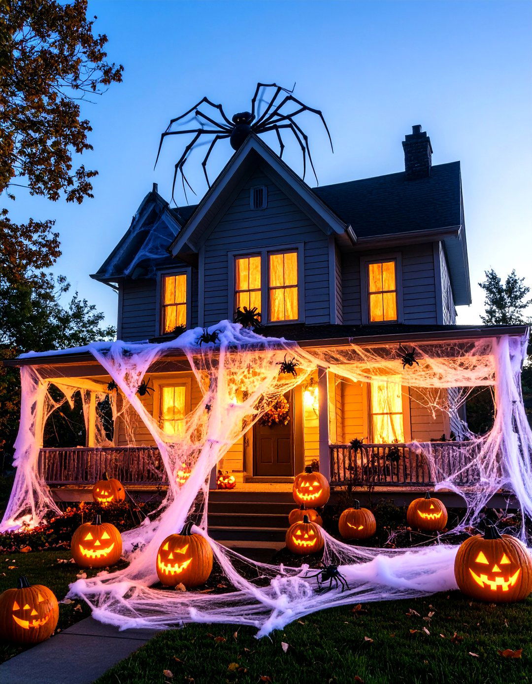Giant Spider Infestation - 30 halloween decorations outdoor ideas