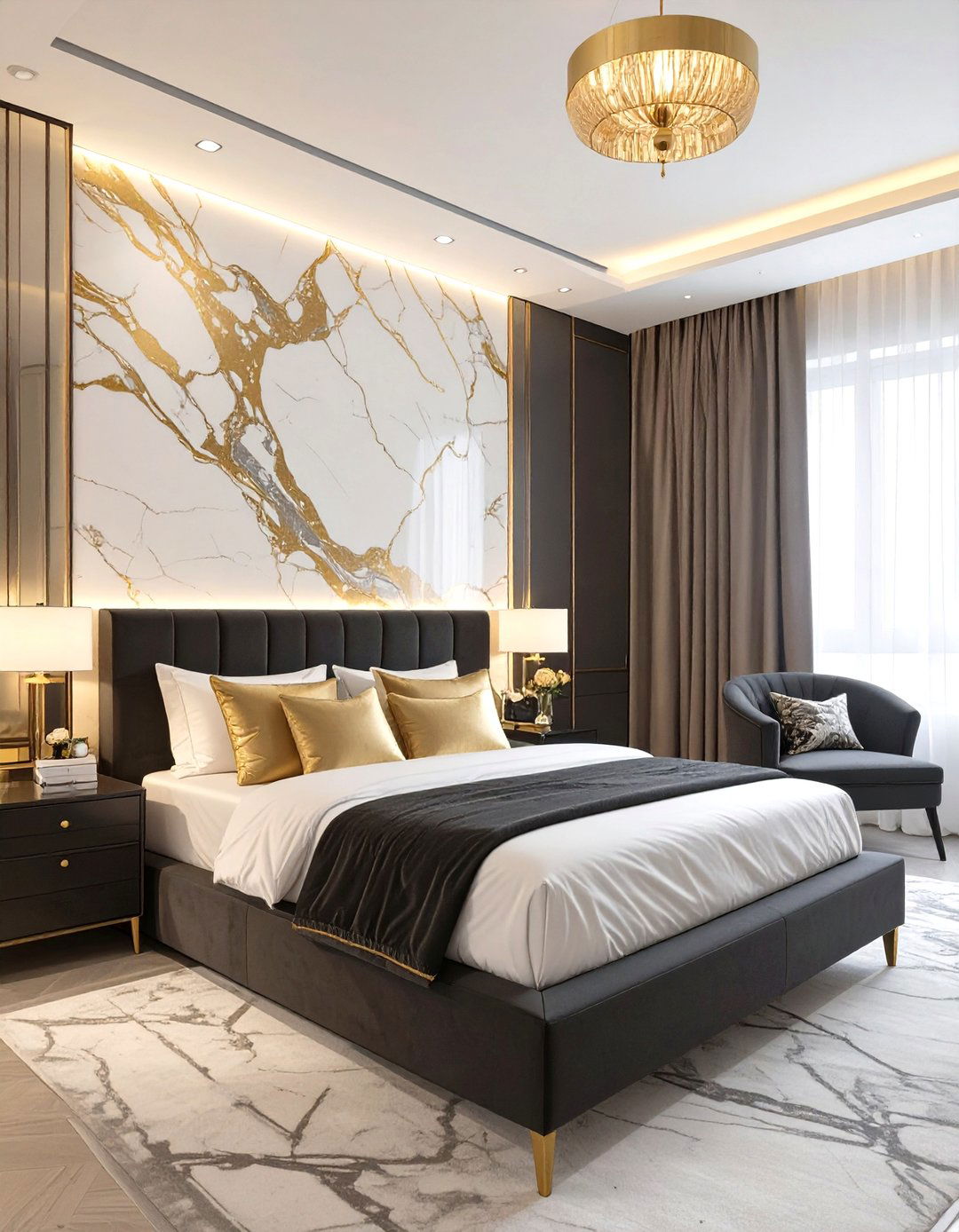 Gilded Marble Effect Bedroom - 30 classy bedroom wallpaper designs