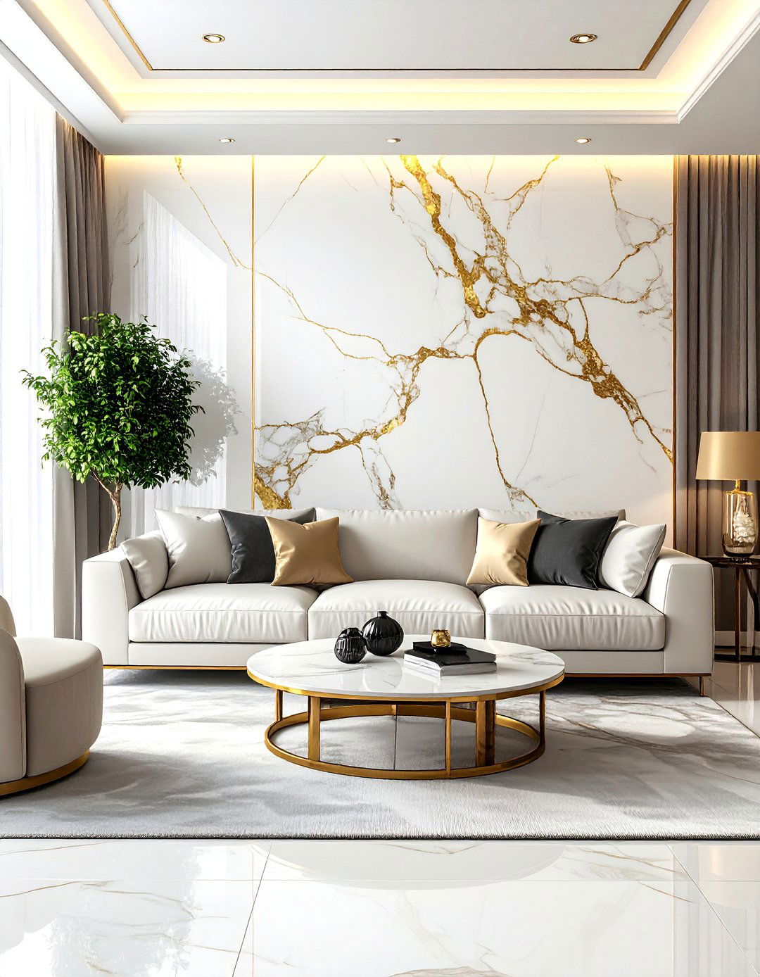Gilded Marble Effect Living Room - 30 living room wallpaper ideas