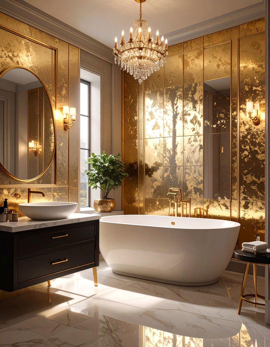 Gilded Metallic Sheen Wallpaper - 30 bathroom wallpaper ideas
