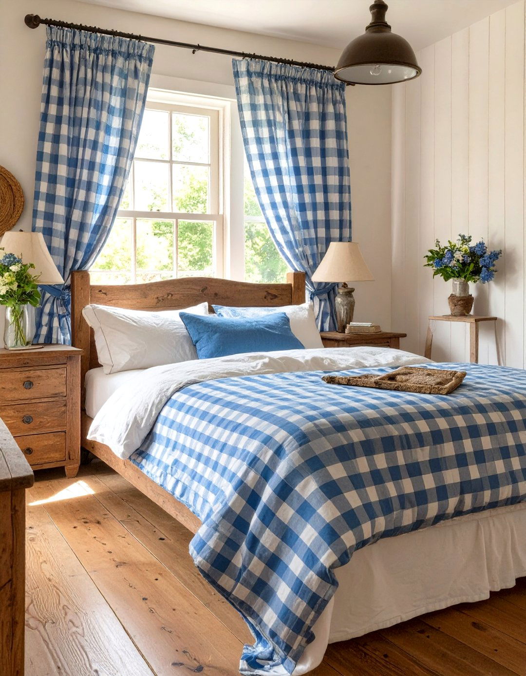 Gingham Curtains in a Country Chic Bedroom - 30 curtain ideas for bedroom