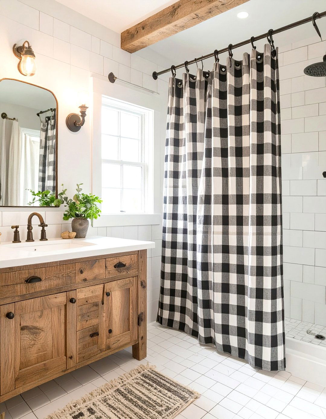Gingham Pattern Shower Curtain - 30 elegant shower curtain ideas