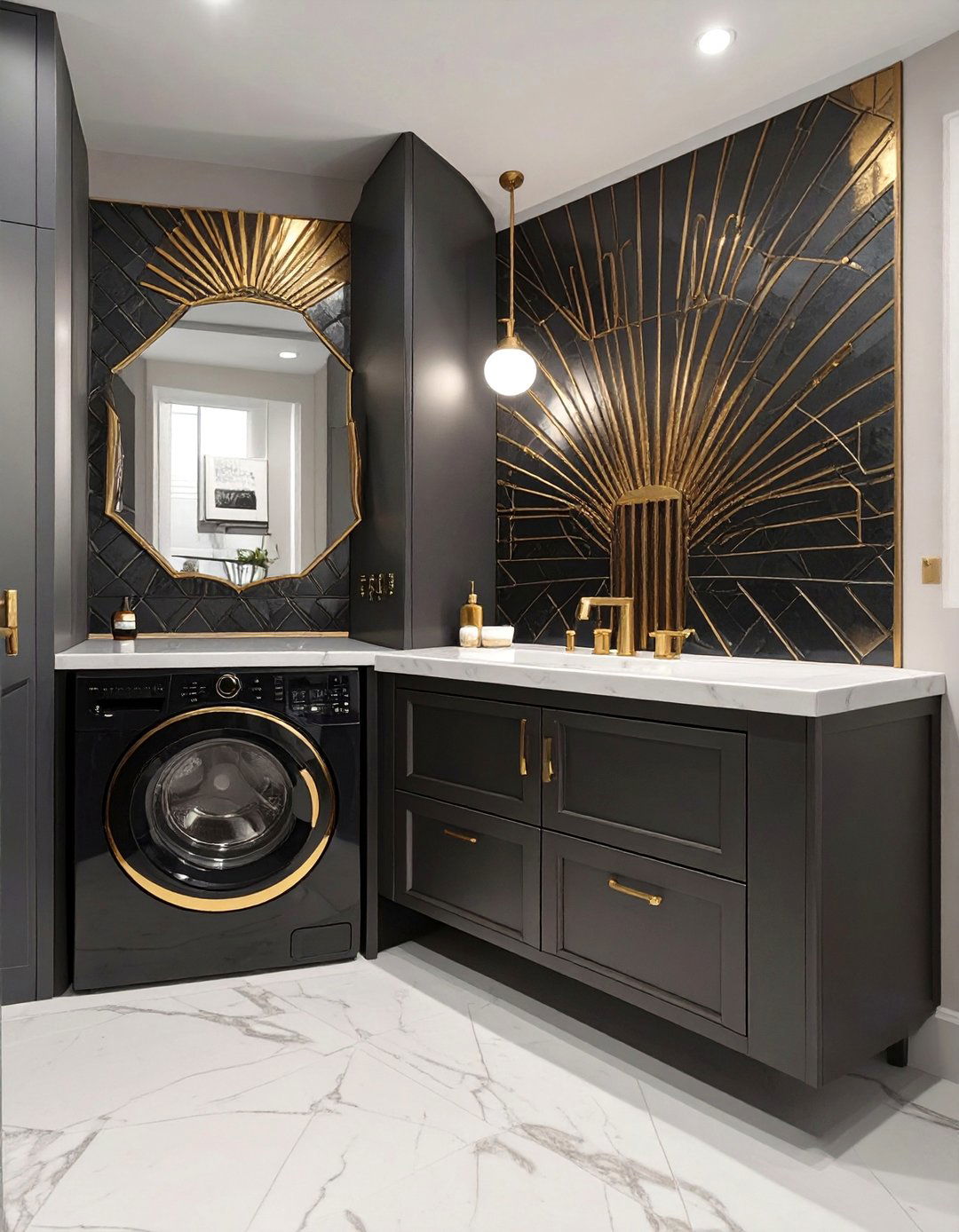 Glam Art Deco Bathroom - 30 combination small bathroom and laundry room combo designs