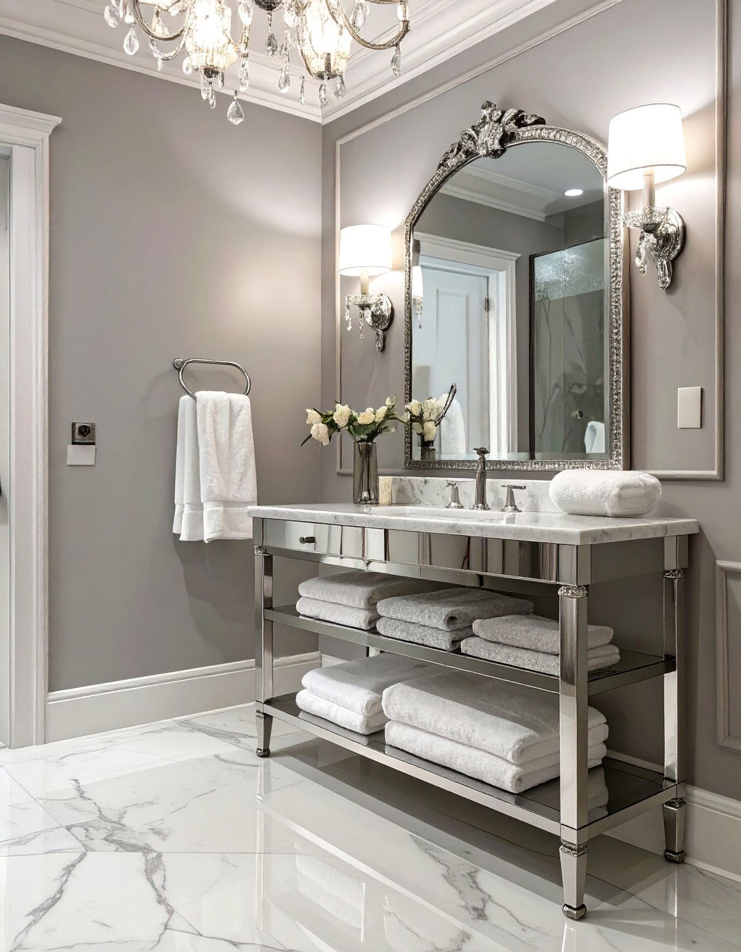 Glam Bathroom Mirrored Towel Etagere - 30 bathroom towel holder ideas