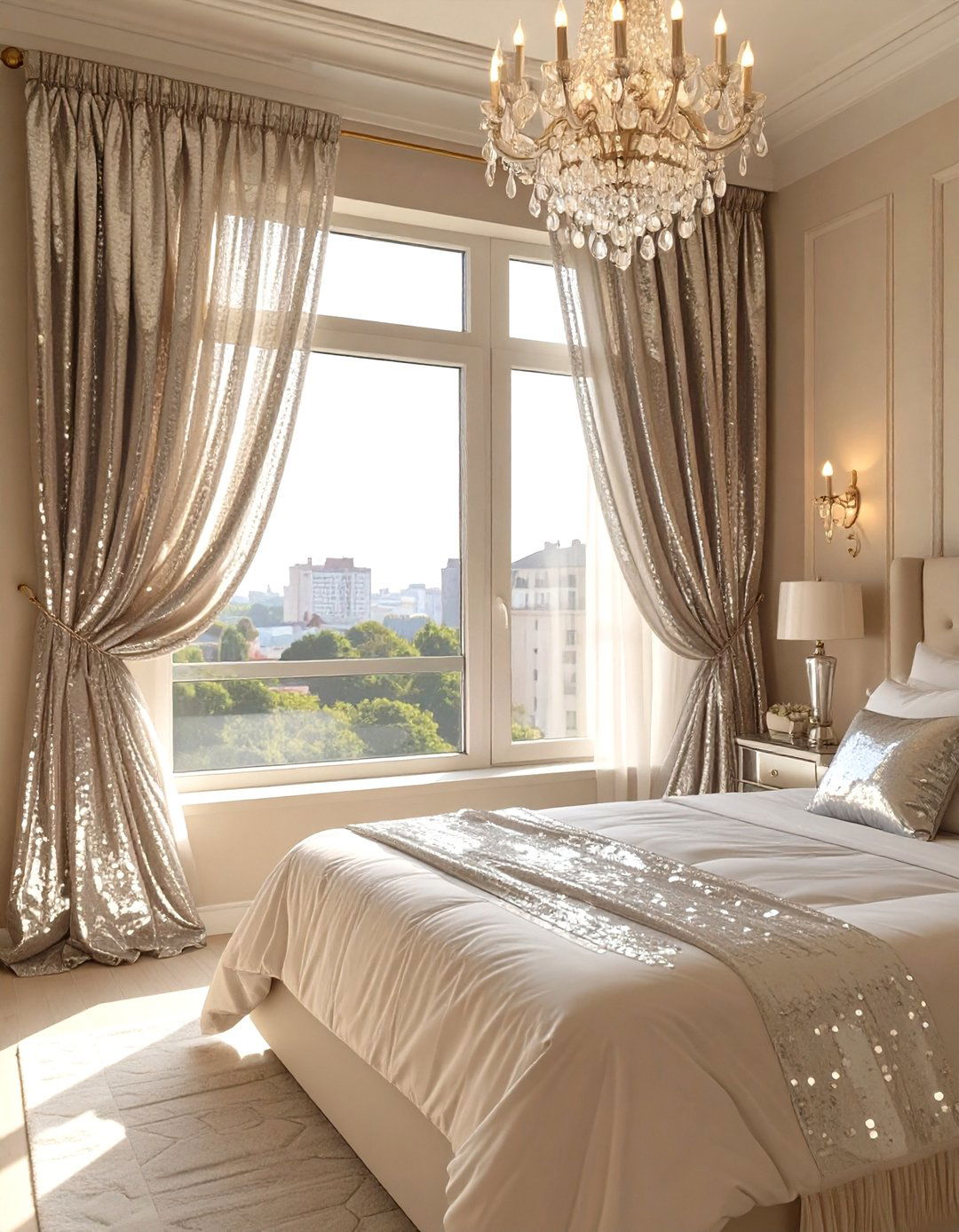 Glam Bedroom Sequin Curtains - 30 bedroom window ideas