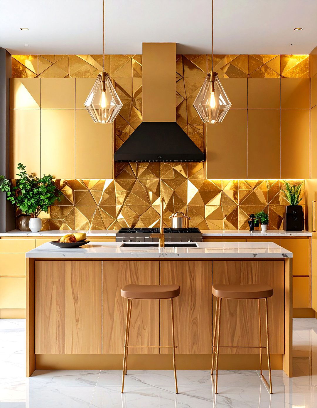 Glam Kitchen with Metallic Wallpaper - 30 kitchen wall decor ideas
