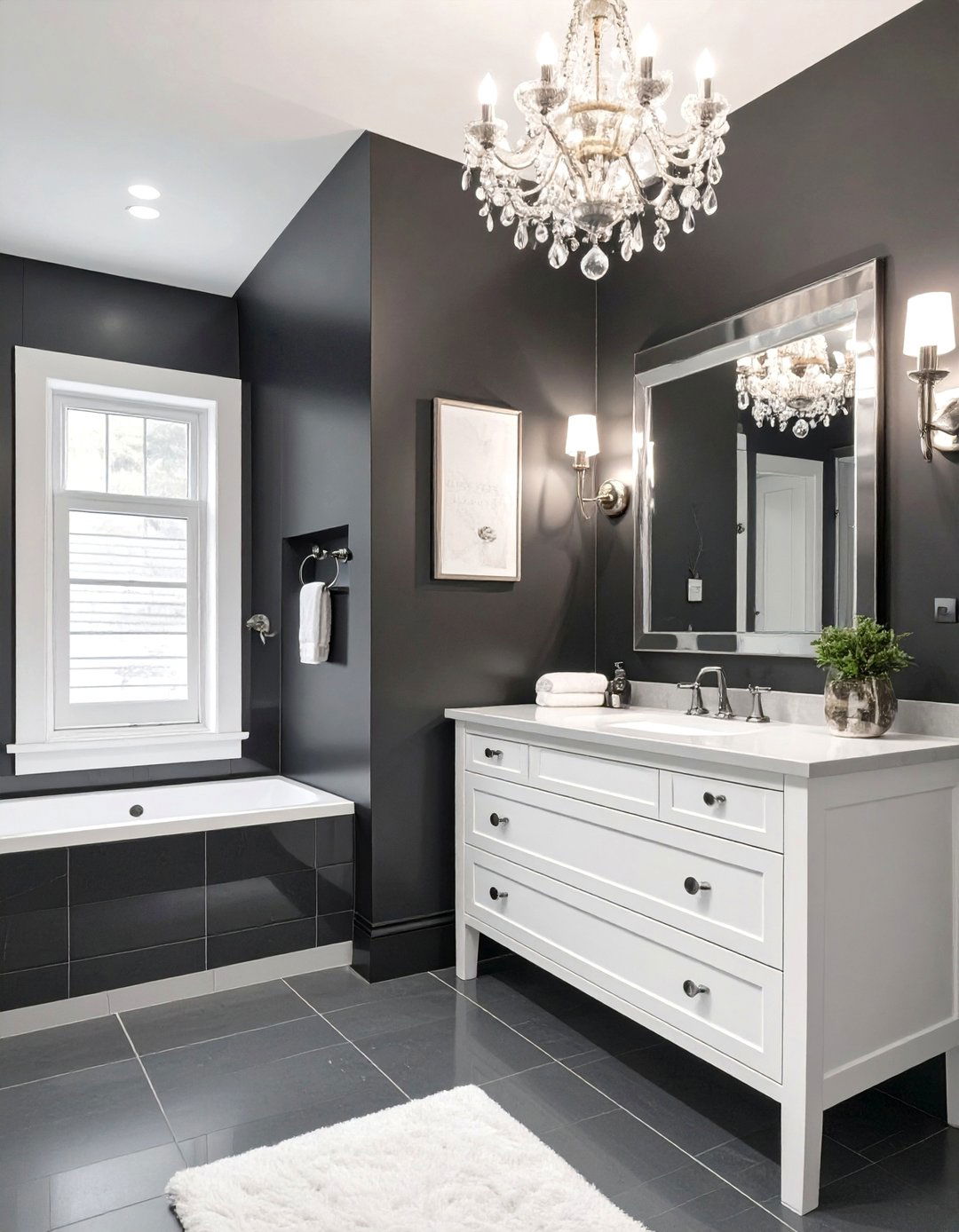 Glamorous Bathroom with Crystal Accents - 30 black and white bathroom ideas