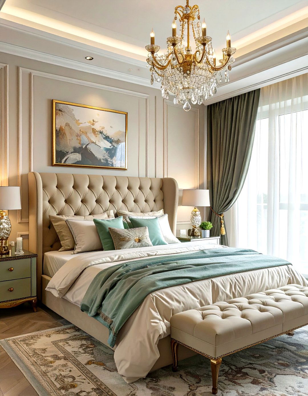 Glamorous Bedroom with a Crystal Chandelier - 30 women bedroom ideas