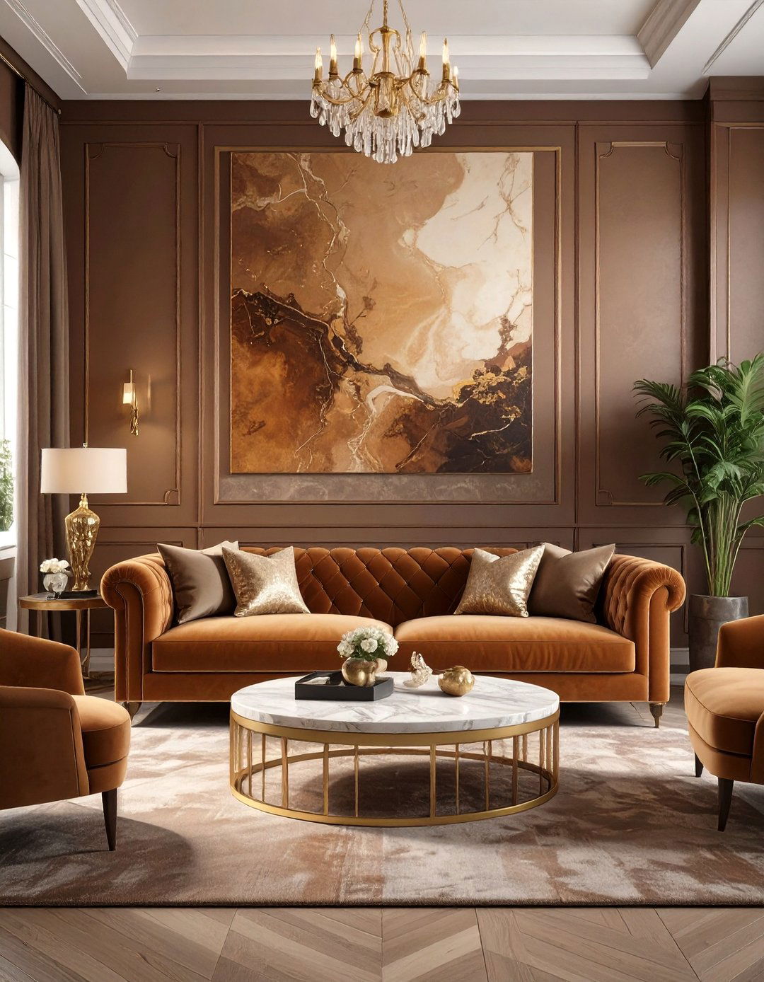 Glamorous Brown and Gold Living Room - 30 brown living room ideas