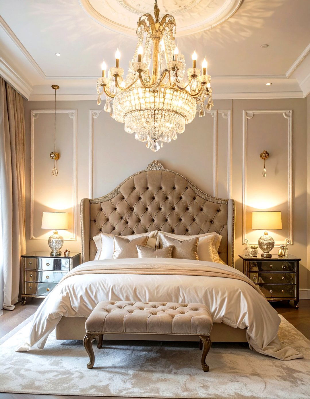 Glamorous Crystal Chandelier Bedroom - 30 bedroom ceiling light ideas