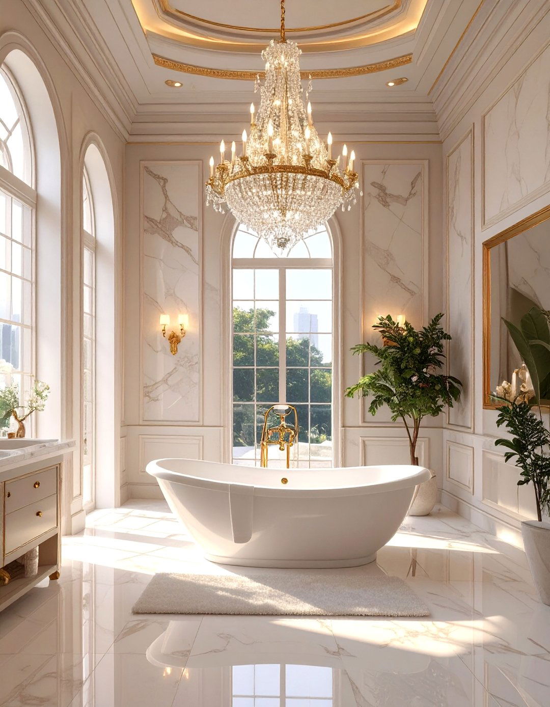 Glamorous Crystal Chandelier - 30 bathroom lighting ideas