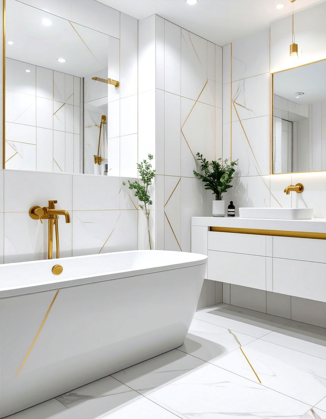 Glamorous Gold Accents - 30 bathroom tile paint ideas