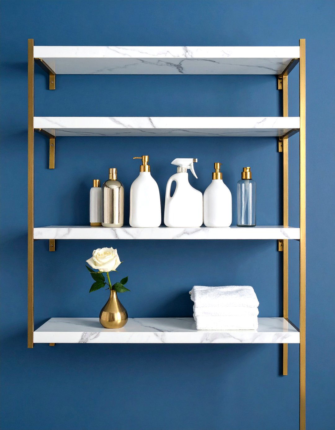 Glamorous Gold and Marble Shelves - 30 laundry shelf ideas