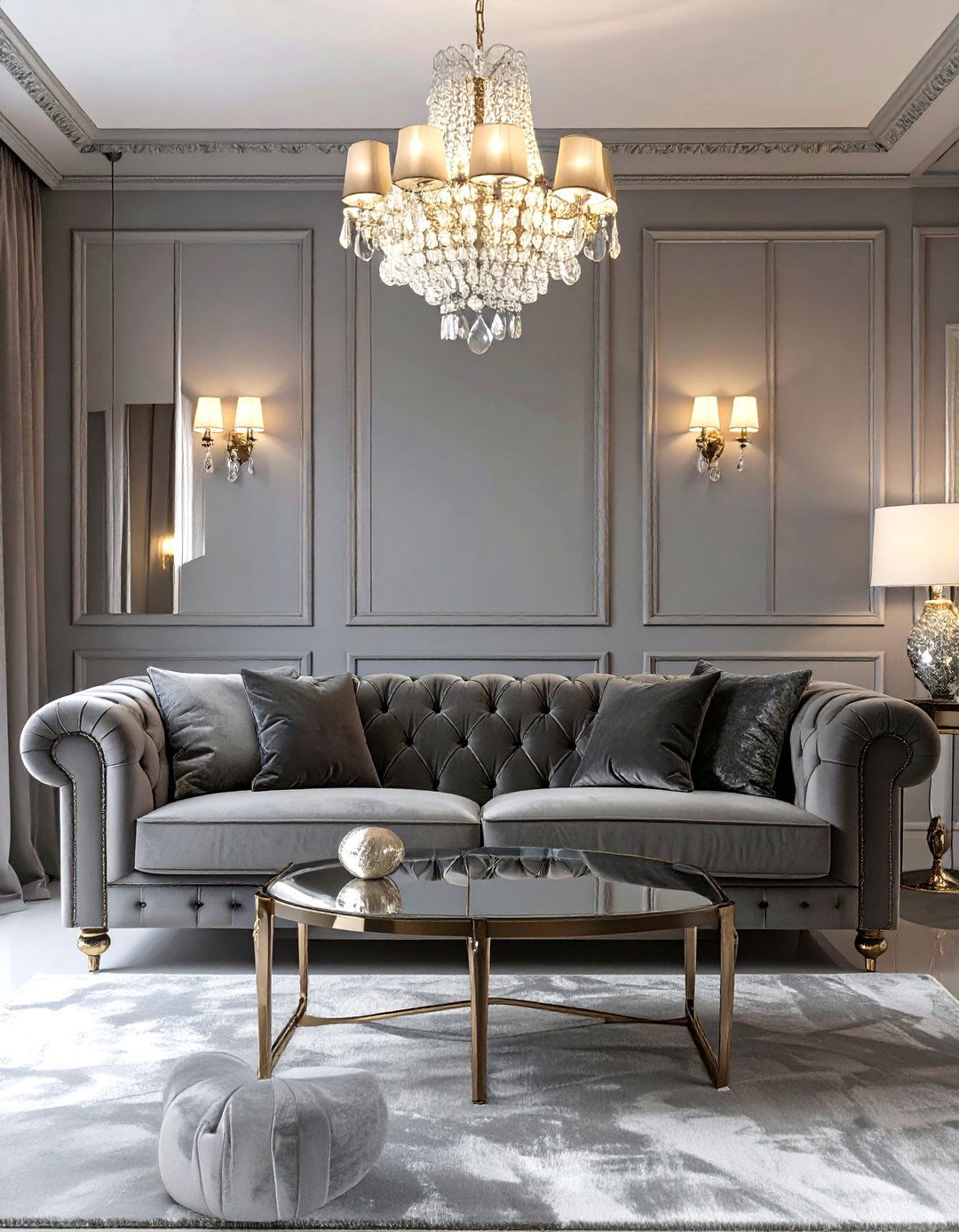 Glamorous Gray Velvet Living Room - 30 gray living room ideas