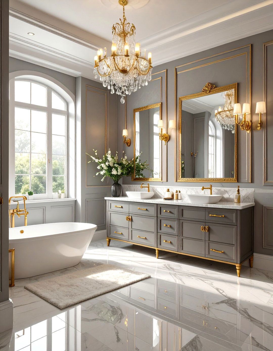 Glamorous Grey and Gold Bathroom - 30 grey bathroom ideas