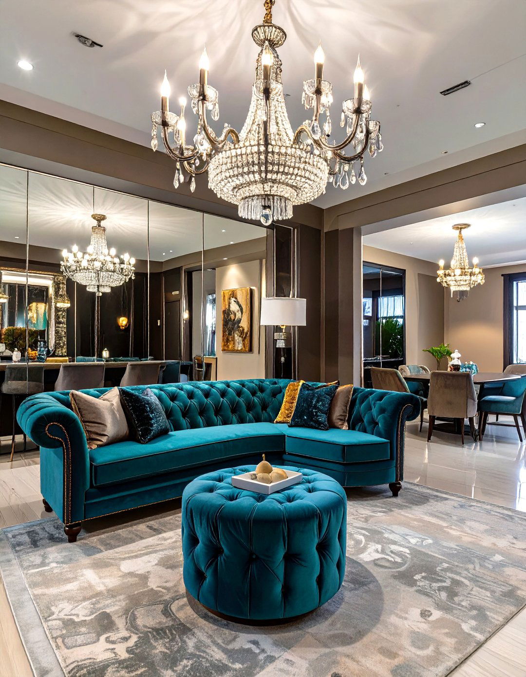 Glamorous Hollywood Regency Lounge - 30 basement living room ideas