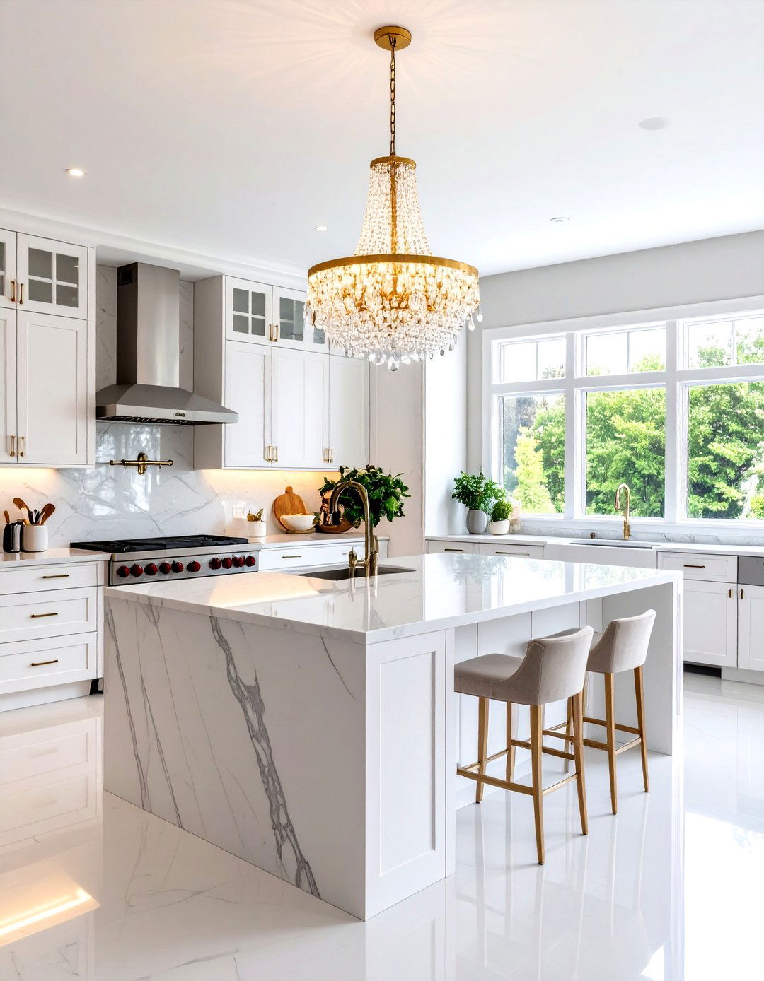Glamorous Kitchen Design with a Crystal Chandelier - 30 kitchen ceiling lights ideas