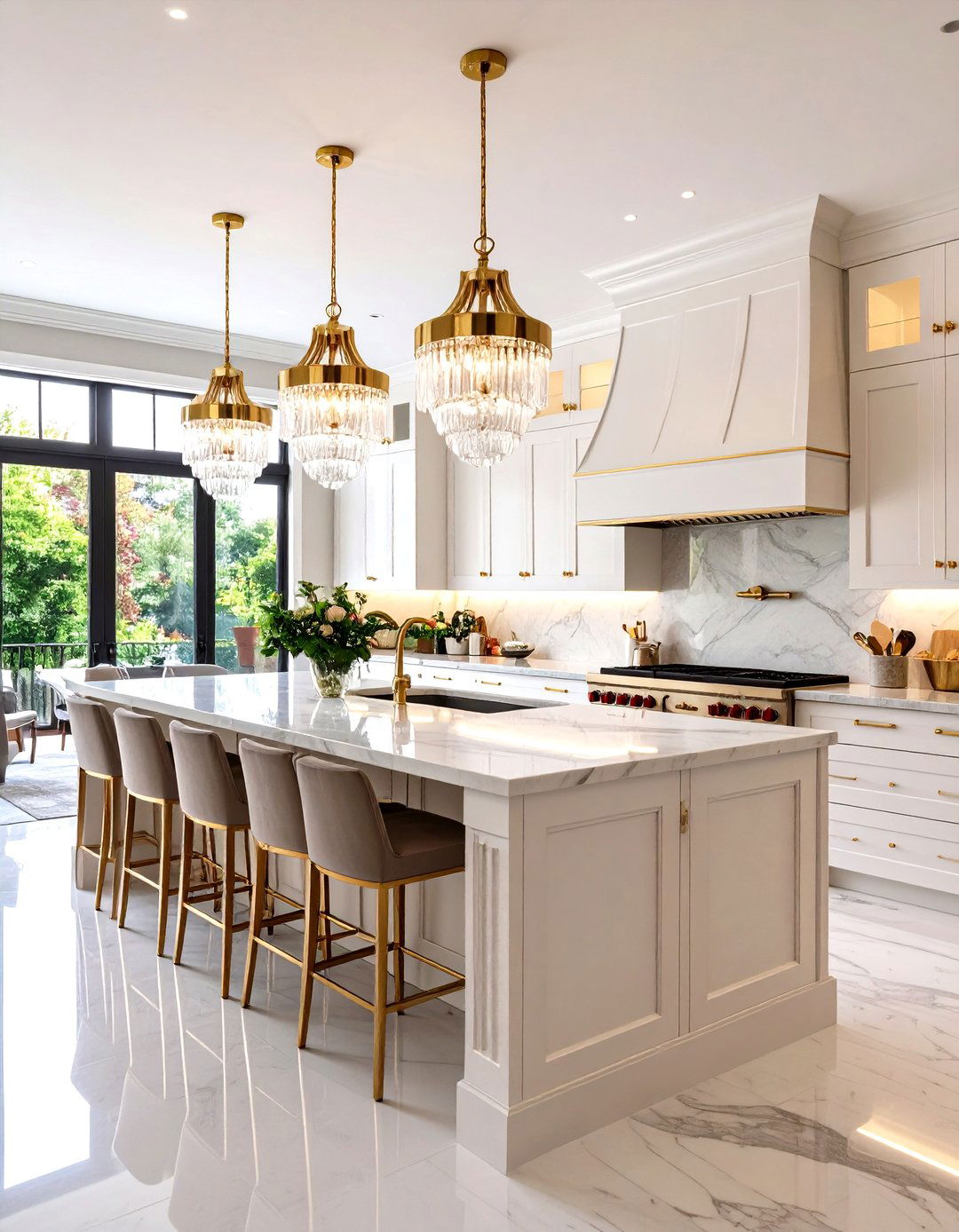 Glamorous Kitchen with Crystal Pendants - 30 kitchen island pendant lighting ideas