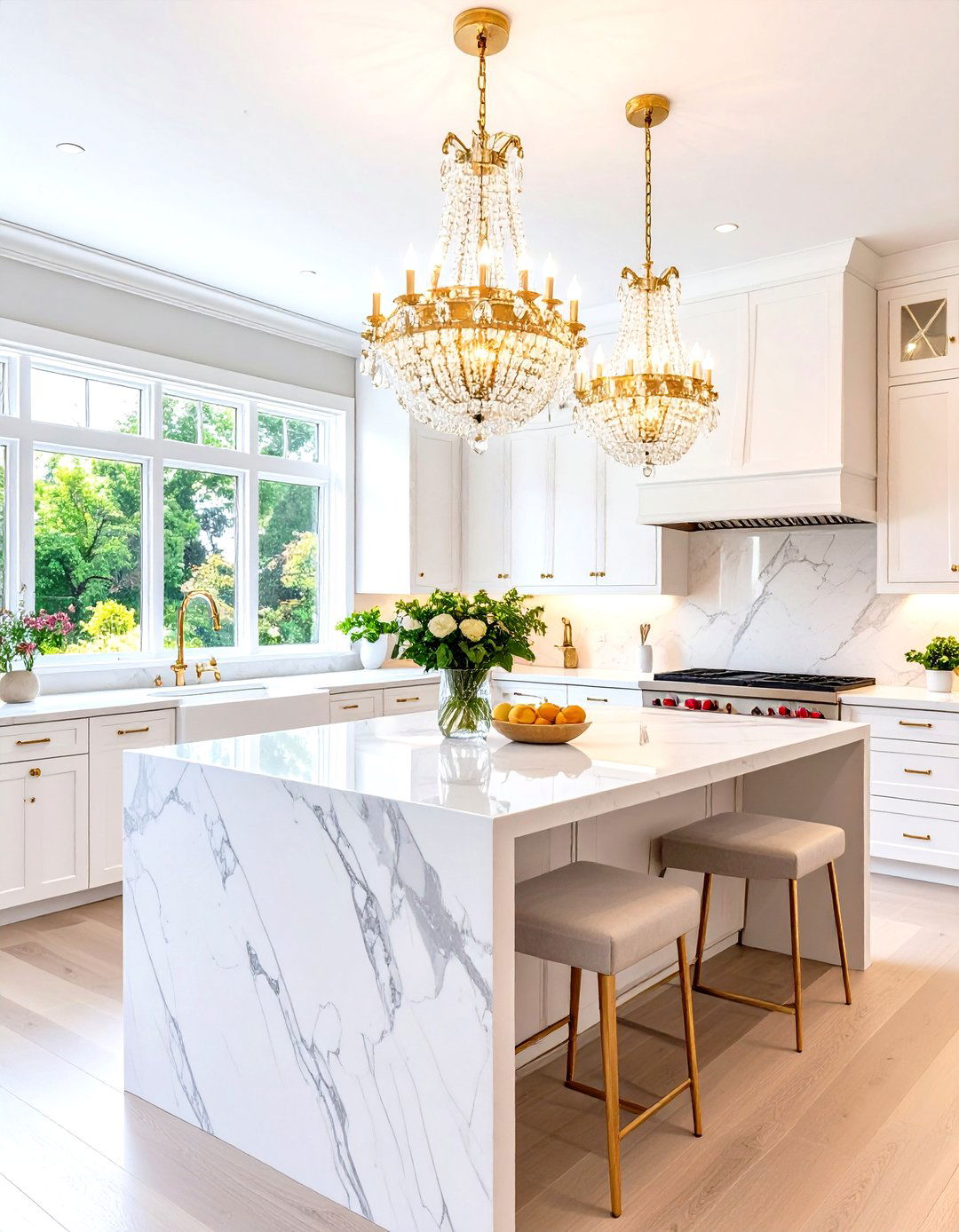 Glamorous Kitchen with a Crystal Chandelier - 30 kitchen lighting design ideas