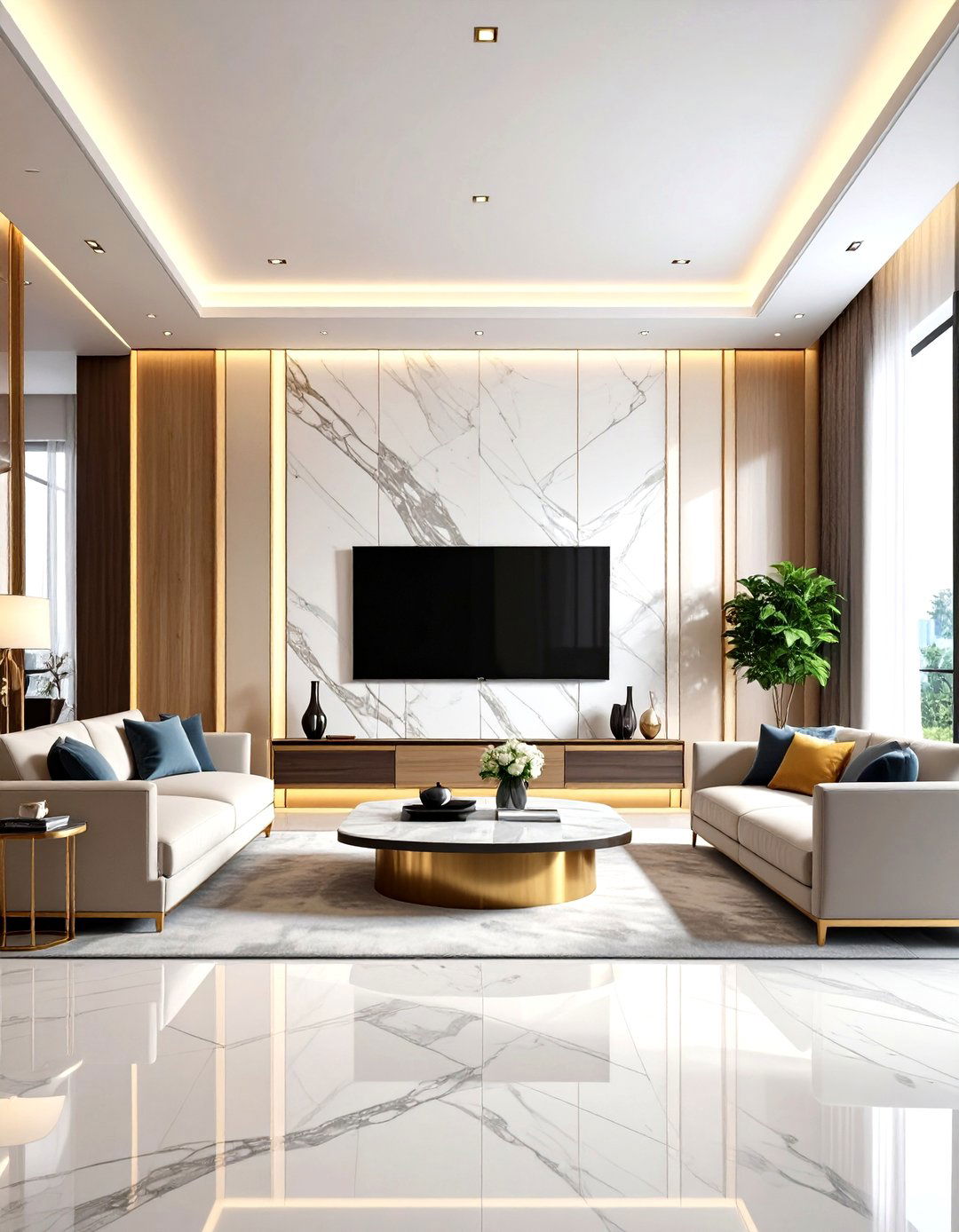 Glamorous Marble Slab Wall - 30 living room tv wall ideas