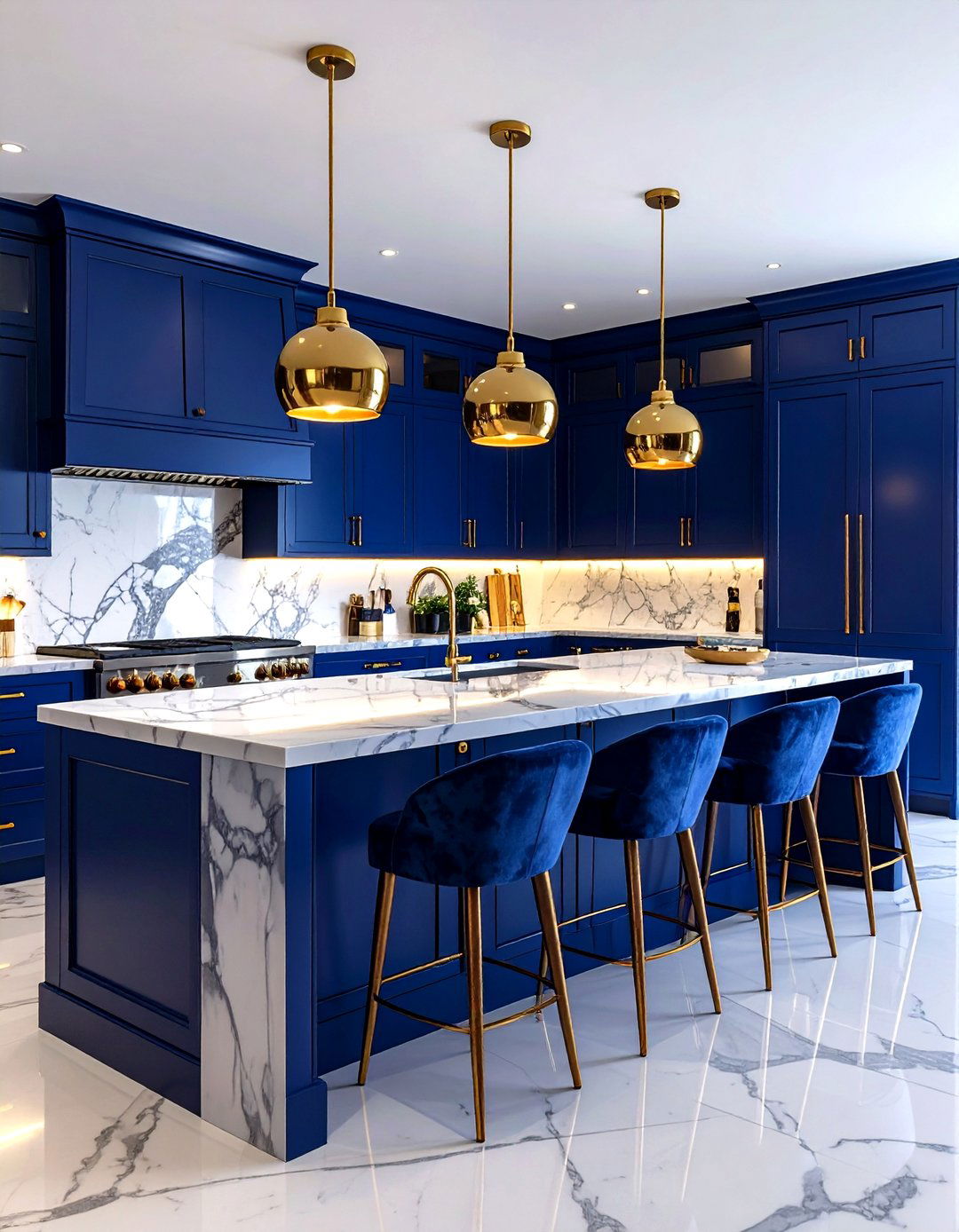 Glamorous Marble and Gold Peninsula - 30 kitchen peninsula ideas