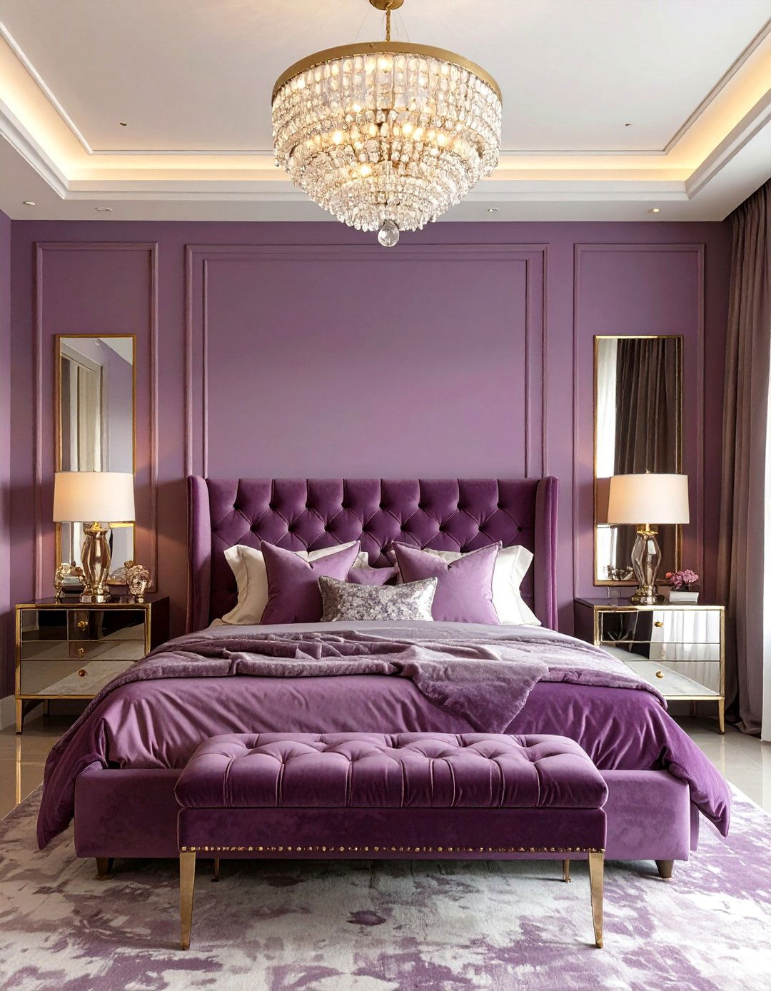 Glamorous Mauve and Velvet Bedroom - 30 modern purple bedroom ideas