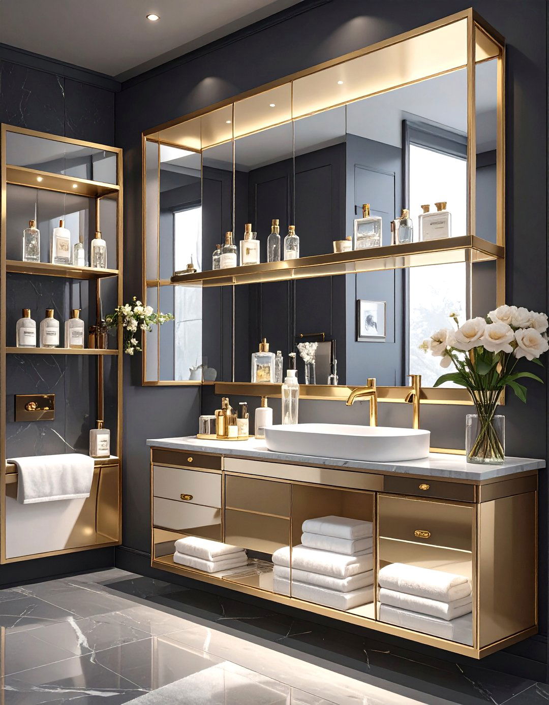 Glamorous Mirrored Bathroom Shelves - 30 bathroom shelving ideas