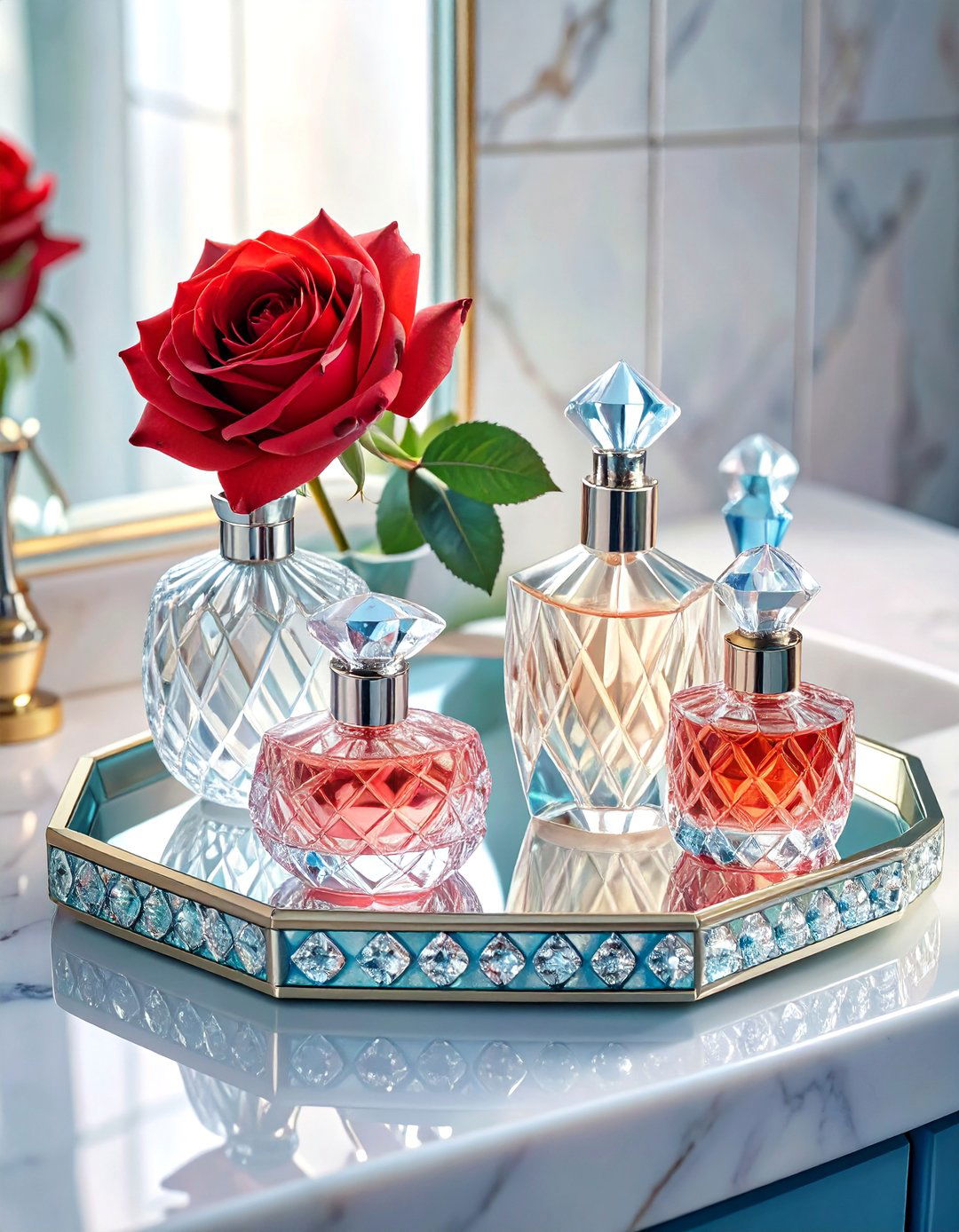 Glamorous Mirrored Trays - 30 bathroom counter organization ideas