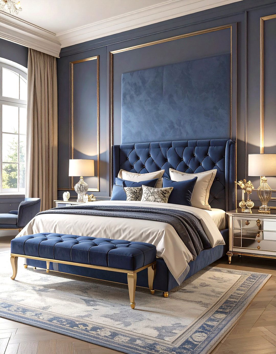 Glamorous Navy Velvet Bedroom - 30 modern navy blue bedroom ideas