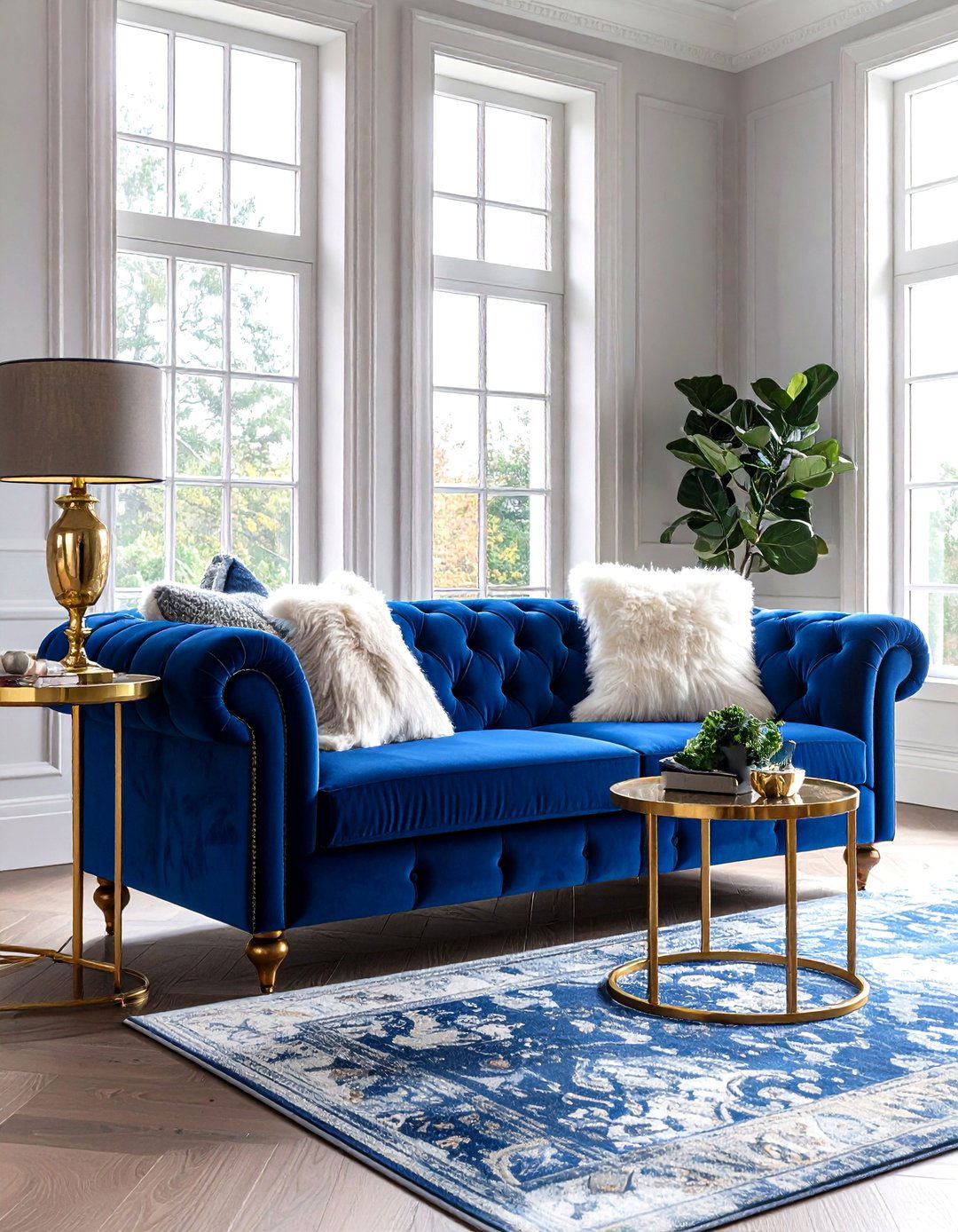 Glamorous Velvet Seating - 30 living room bay window ideas