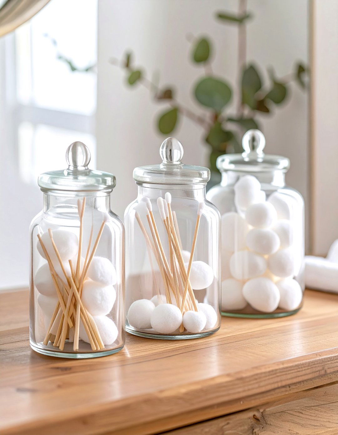 Glass Apothecary Jars for Cotton Supplies - 30 vanity organization ideas