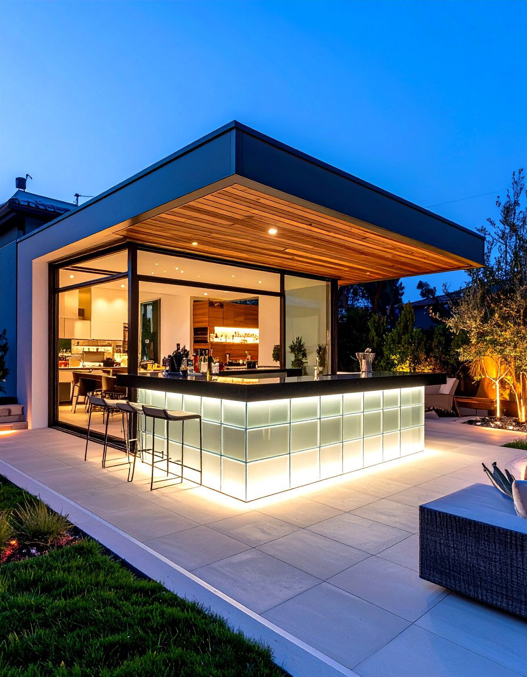 Glass Block Illuminated Patio Bar - 30 patio bar ideas
